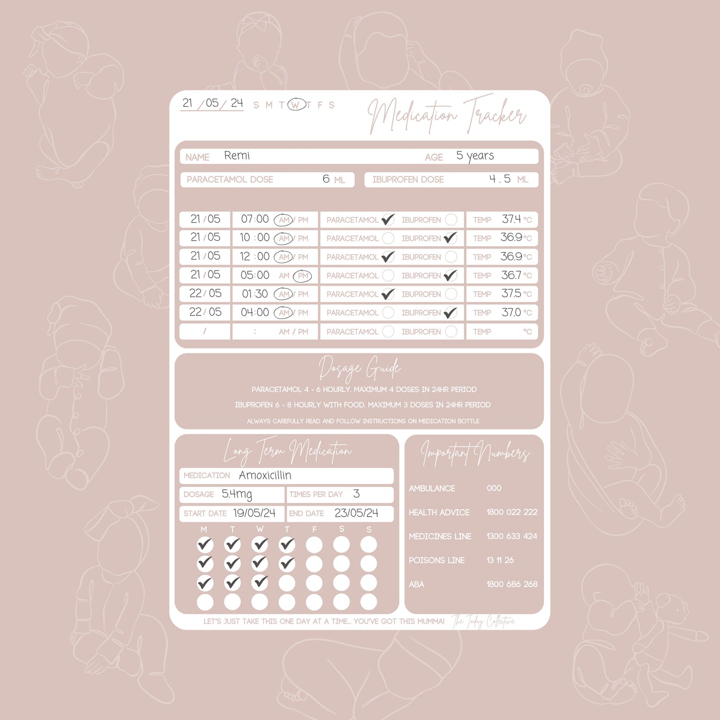 Magnetic Medication Tracker - Pink