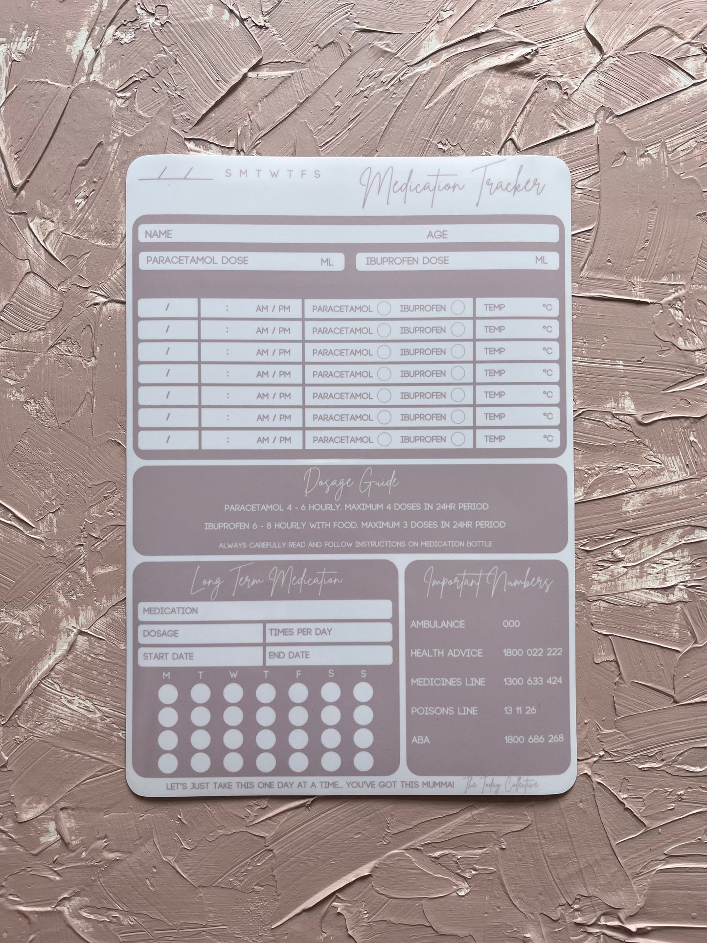 Magnetic Medication Tracker - Pink